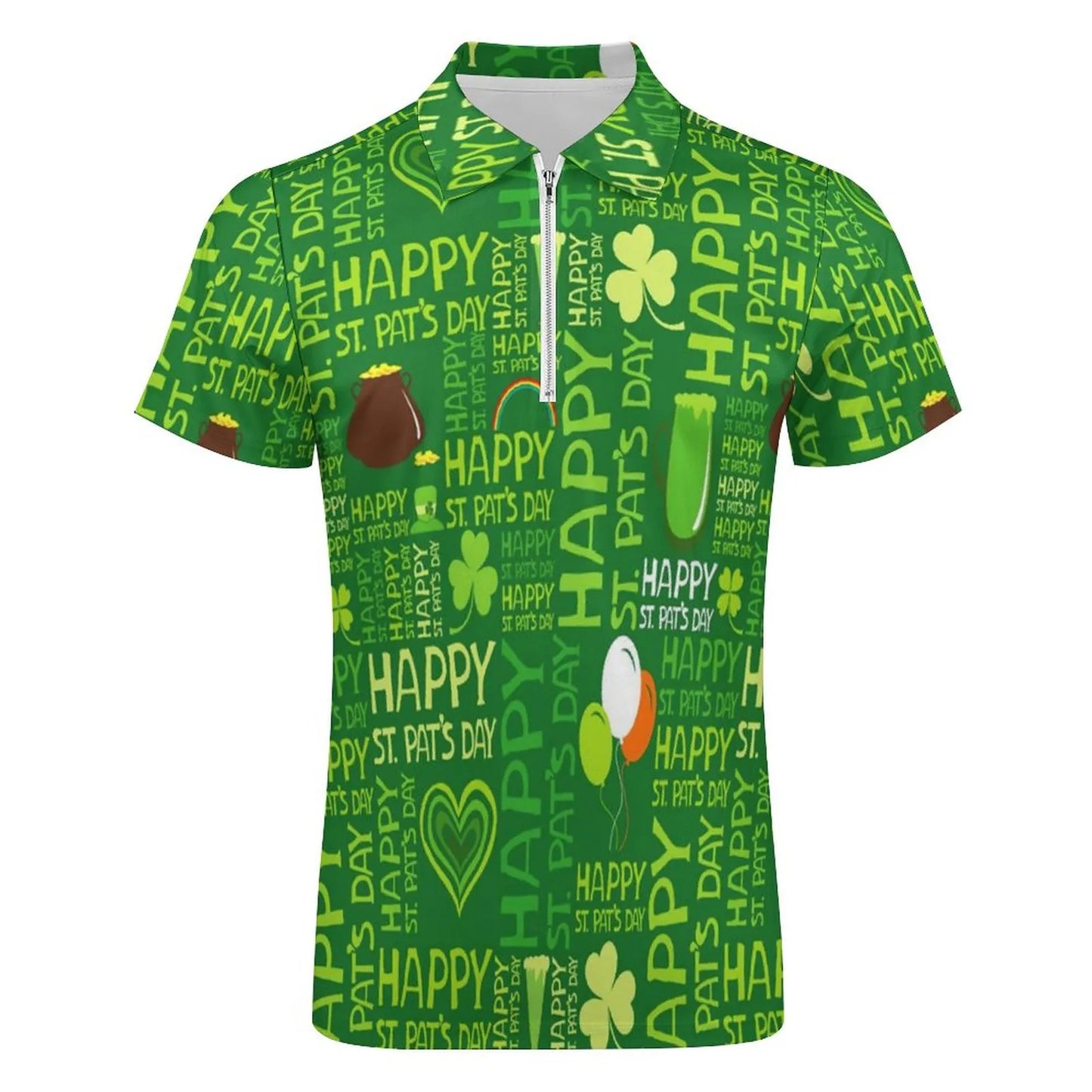 Green Shamrock Polo Shirts Mens Fashion St Patricks Day Casual 3d Digital Print Shirt Top Short Sleeve Zip-Up Shirt Blouse