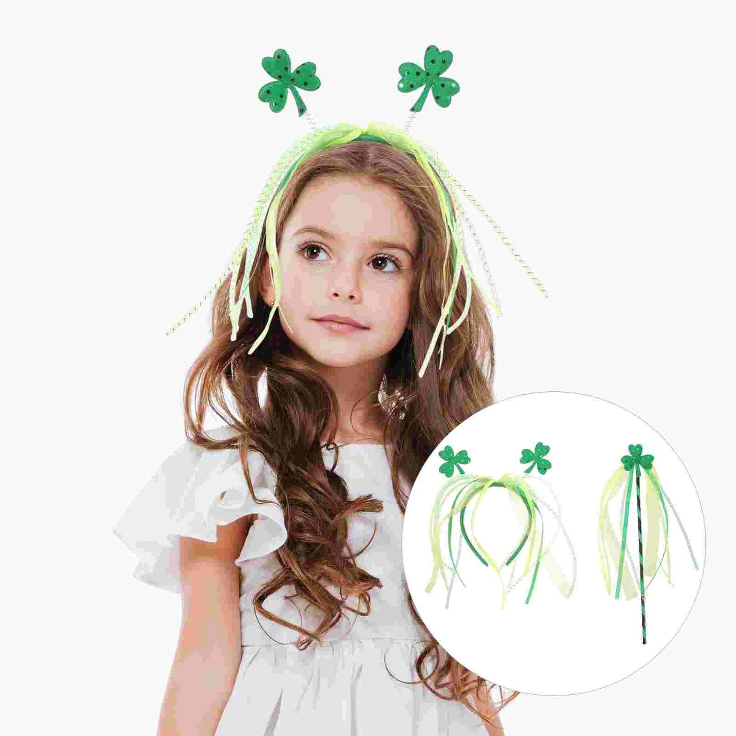 St Patricks Day Beads Irish Headband Girls Fairy Wands Hair Shamrock for Women Miss