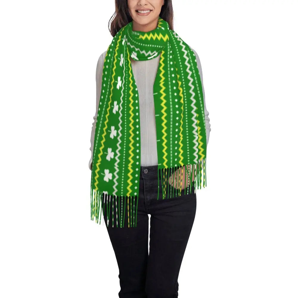 Irish St Patricks Day Scarf Green Plaid Warm Shawls Wrpas with Long Tassel Lady Luxury 2024 Scarves Wraps Winter Custom Bufanda