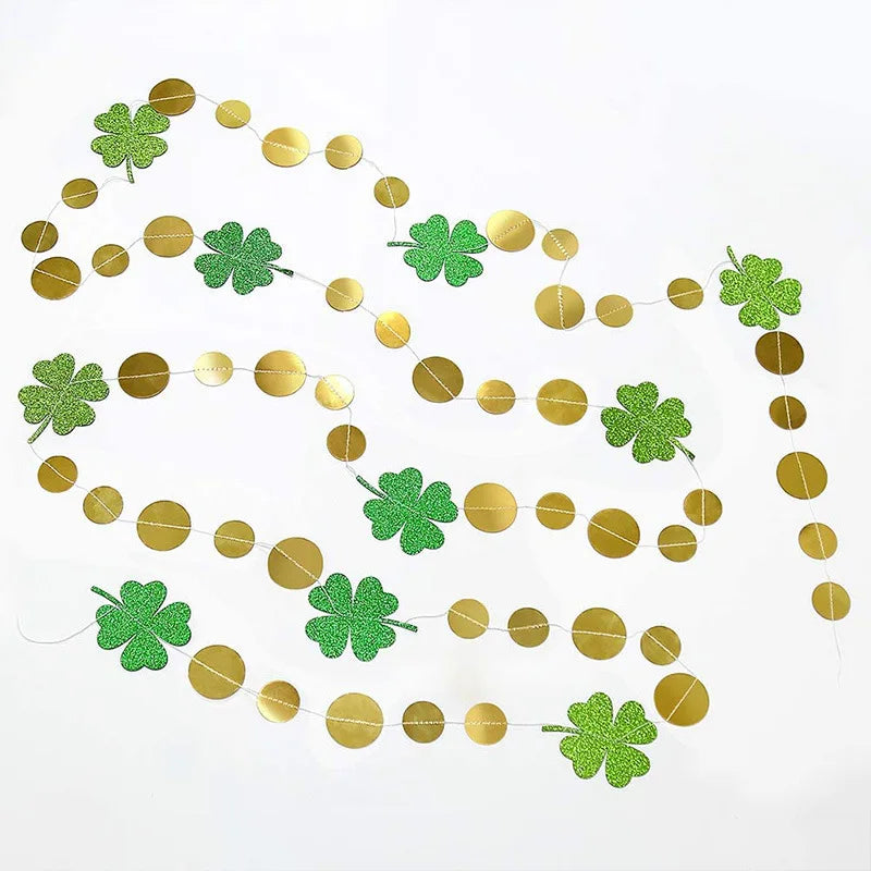 Glitter Green Shamrock Clover Garland Hanging Streamer for Irish St Patrick’s Day Decoration Baby Shower Birthday Party Supplies