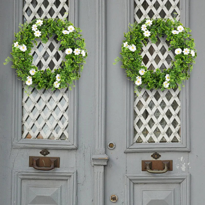 St Patricks Day Artificial Wreath Lucky Shamrock Clover Daisy Flower Decor Irish Spring Summer Greenery Wreath Home Supplies