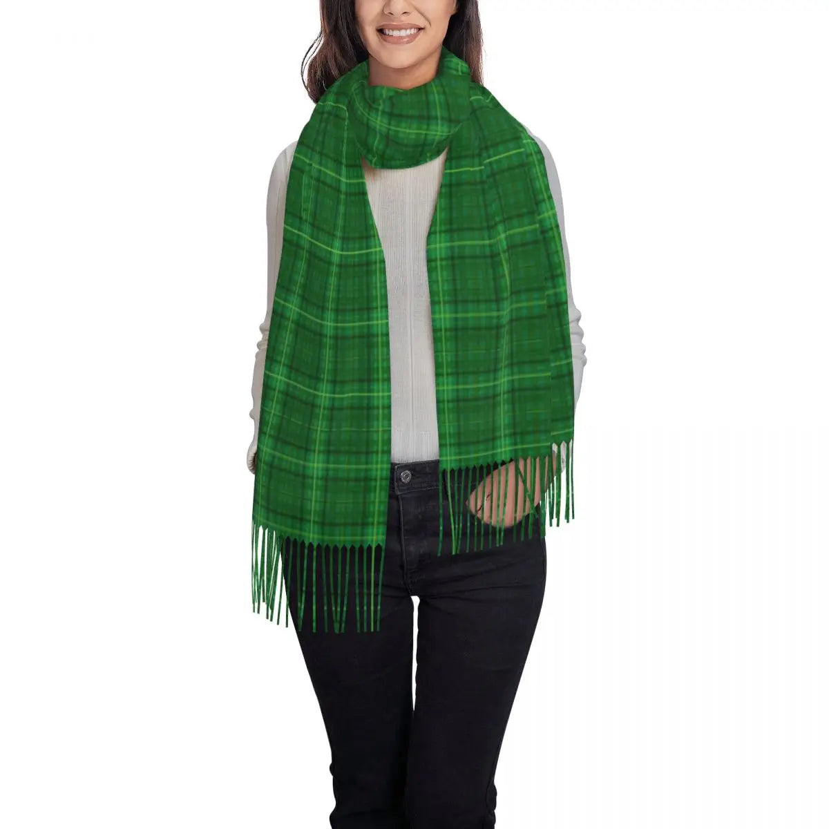 Irish St Patricks Day Scarf Green Plaid Warm Shawls Wrpas with Long Tassel Lady Luxury 2024 Scarves Wraps Winter Custom Bufanda