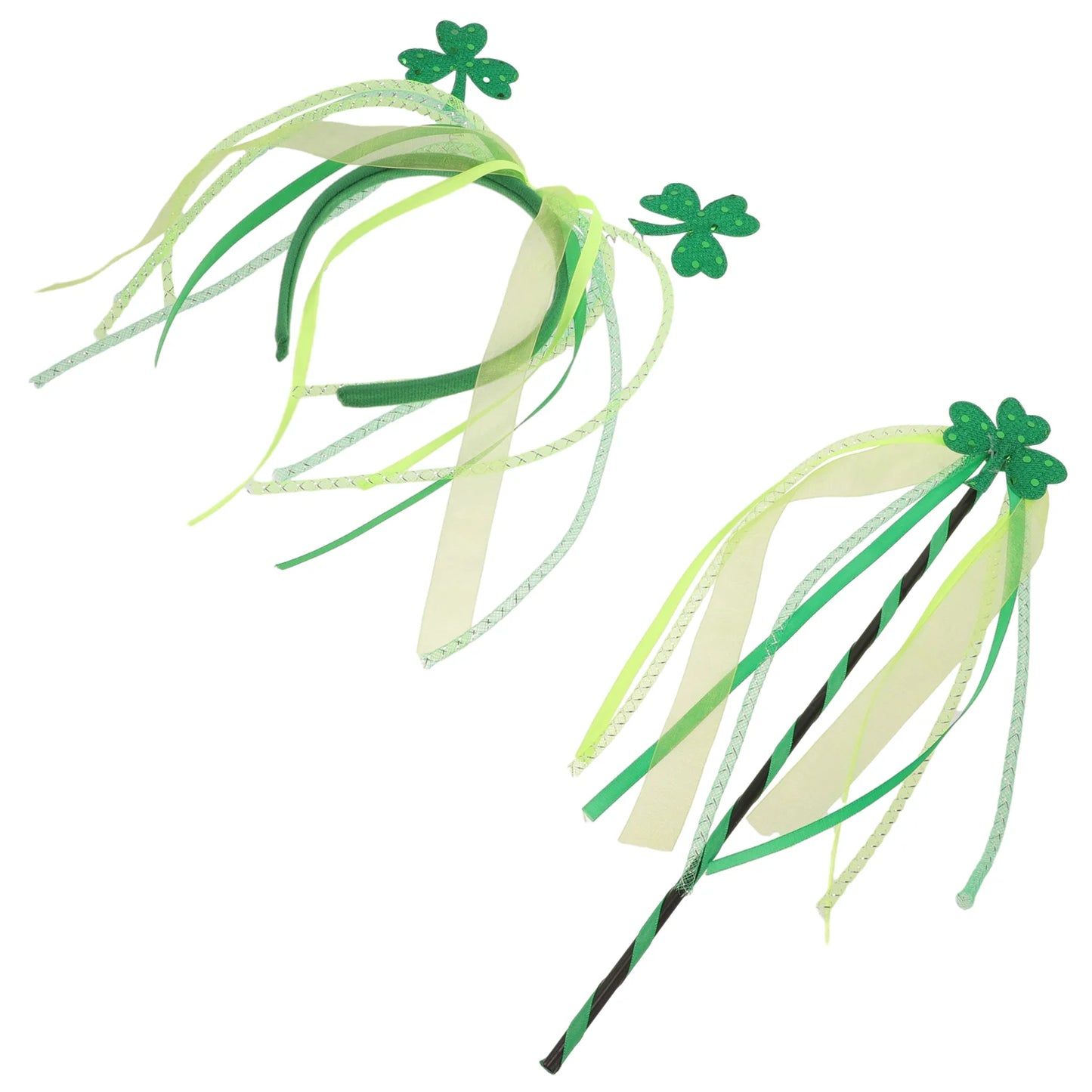St Patricks Day Beads Irish Headband Girls Fairy Wands Hair Shamrock for Women Miss