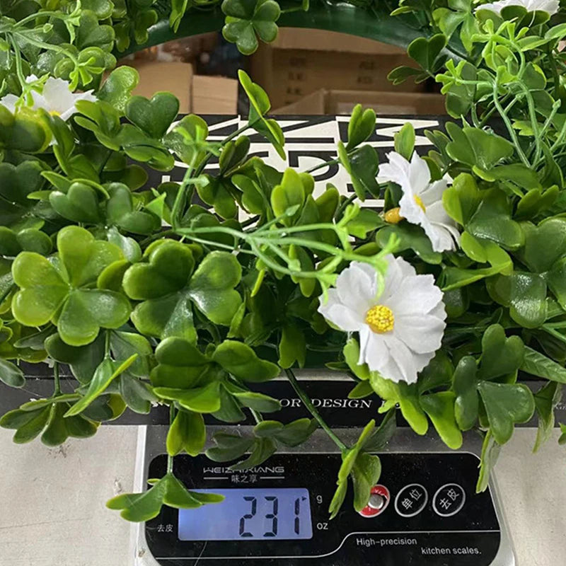 St Patricks Day Artificial Wreath Lucky Shamrock Clover Daisy Flower Decor Irish Spring Summer Greenery Wreath Home Supplies