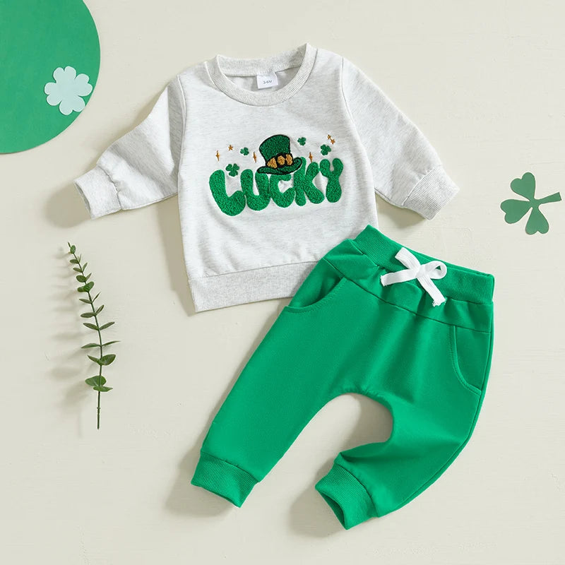 Cute Baby St Patrick s Day Costume Shamrock Embroidery Romper and Hat Set for Infant Toddler Outfit Clothes